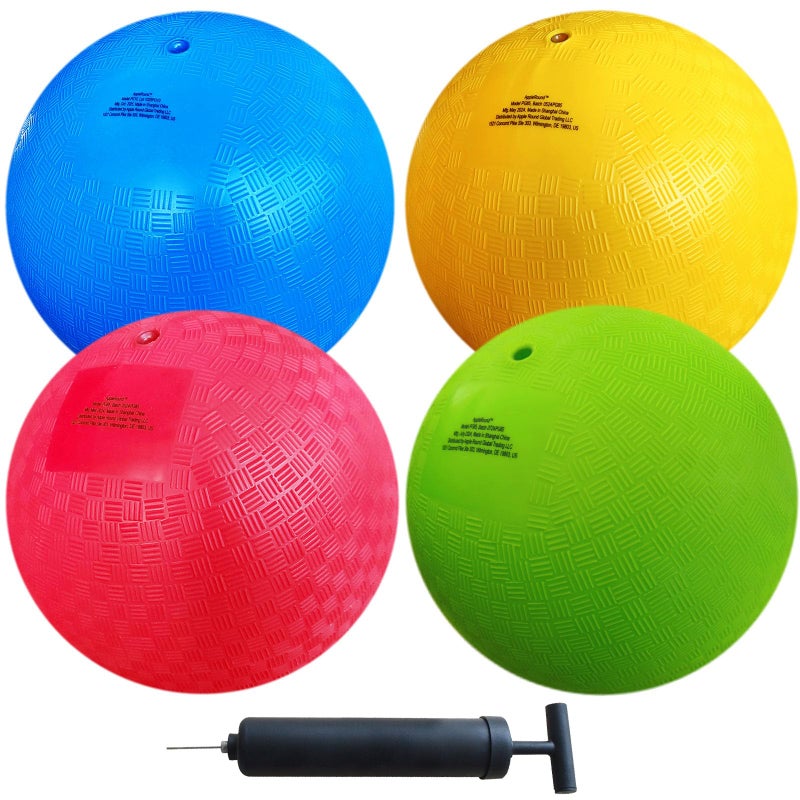 AppleRound 8.5-inch Dodgeball Playground Balls, Pack of 4 Balls with 1 Pump, Official Size for Dodge Ball, Handball, Camps and Schools (Multicolor) - Image 1